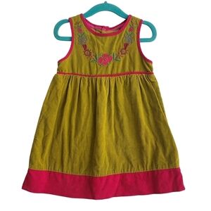 OshKosh 3T Genuine Kids Chartreuse Corduroy Sleeveless A-Line Embroidered Dress